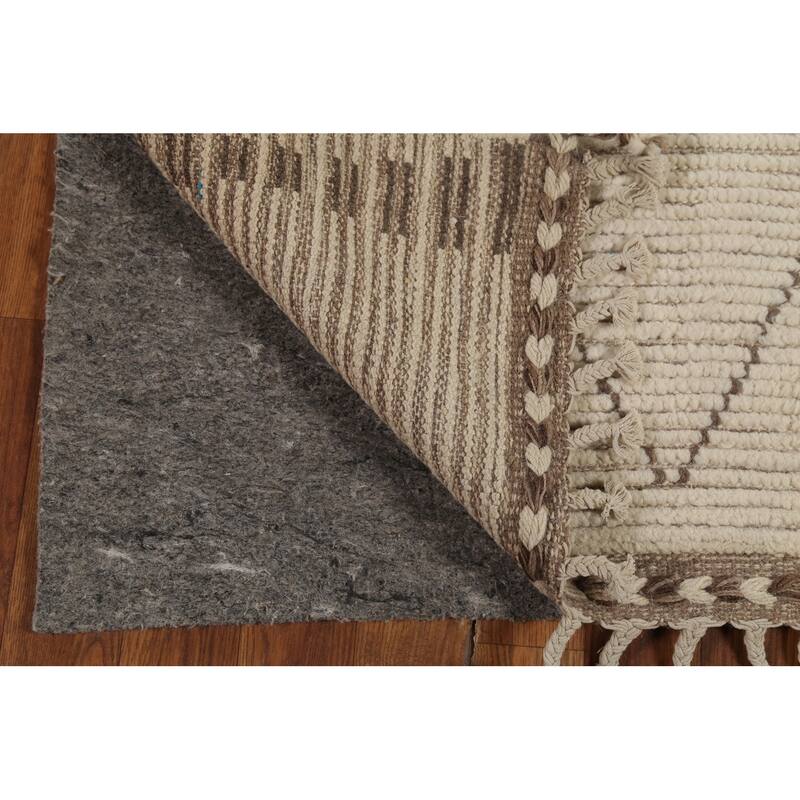 Ivory Moroccan Runner Rug Handmade Modern Wool Carpet - 3'1"x 11'10"