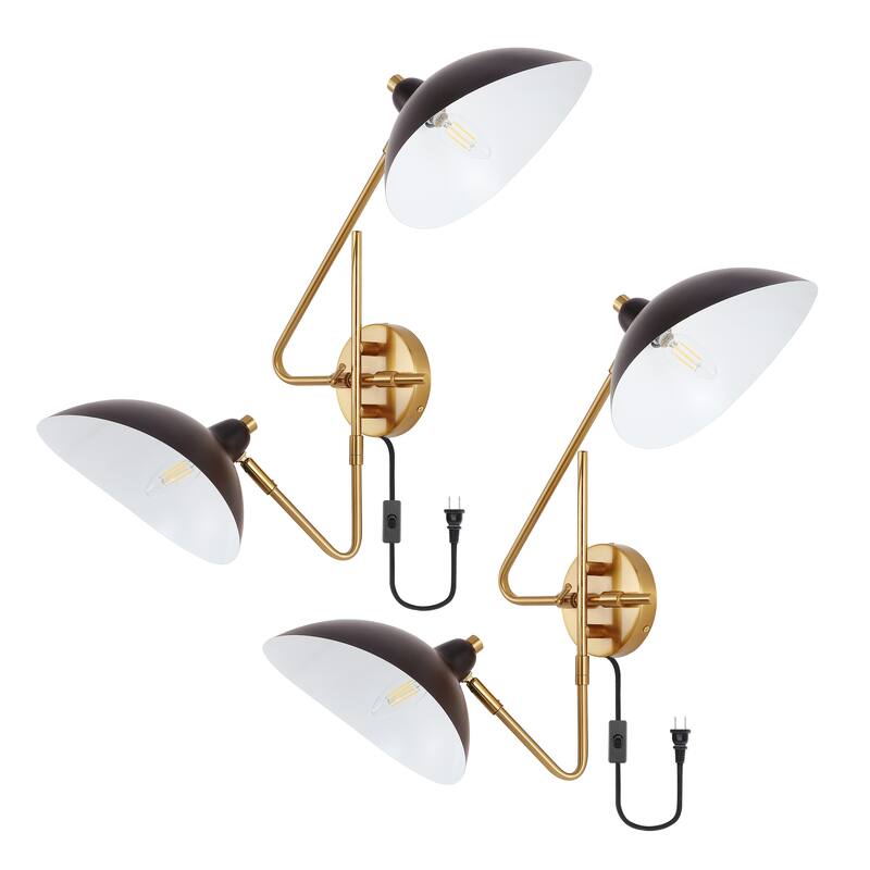 SAFAVIEH Lighting Symela 2 Light 14.5" Wall Sconce (Set of 2) - 28" x 14.5" x 19"-withD/H - Brass/Black - 28Wx15Dx19H