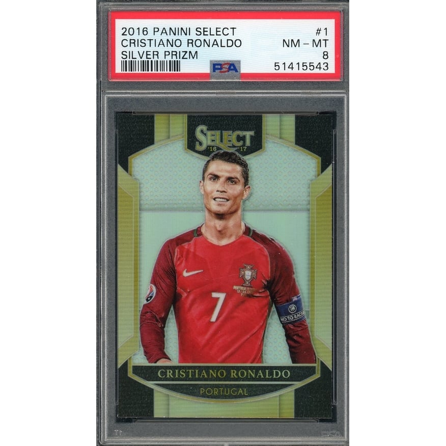 Cristiano Ronaldo 2016 Panini Select Silver Prizm Soccer Card #1 Graded PSA 8 - 8'6" x 11'6"