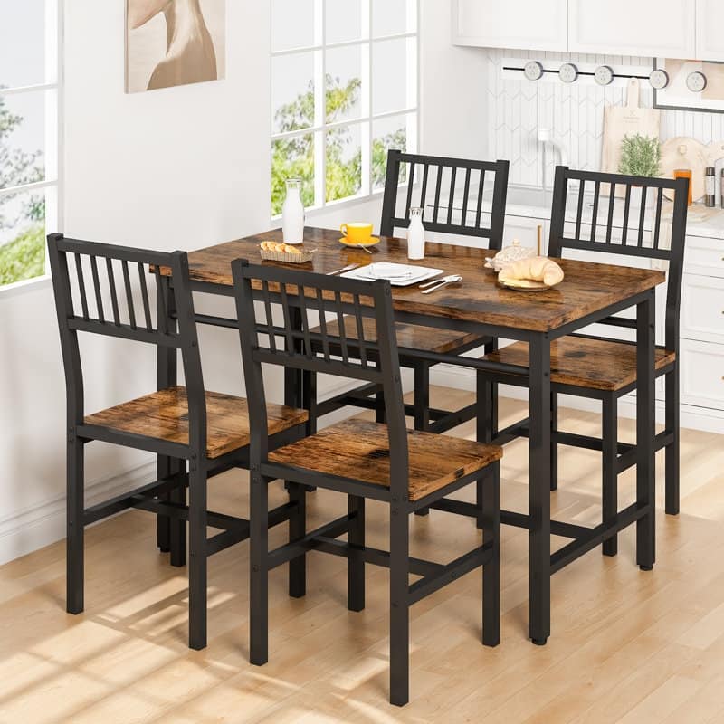 4 - Person Dining Set, 5 Piece Dining Room Table Set with Metal Frame for Breakfast, Dining, Kitchen
