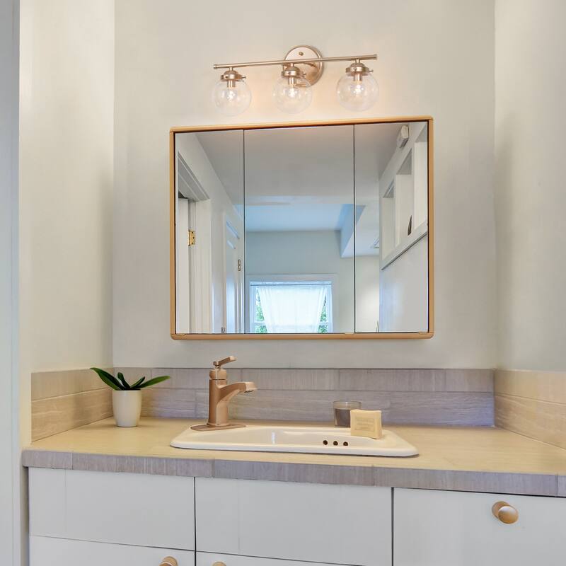 Bela Modern 3-Light Gold Globe Glass Bathroom Vanity Light Dimmable Wall Sconce