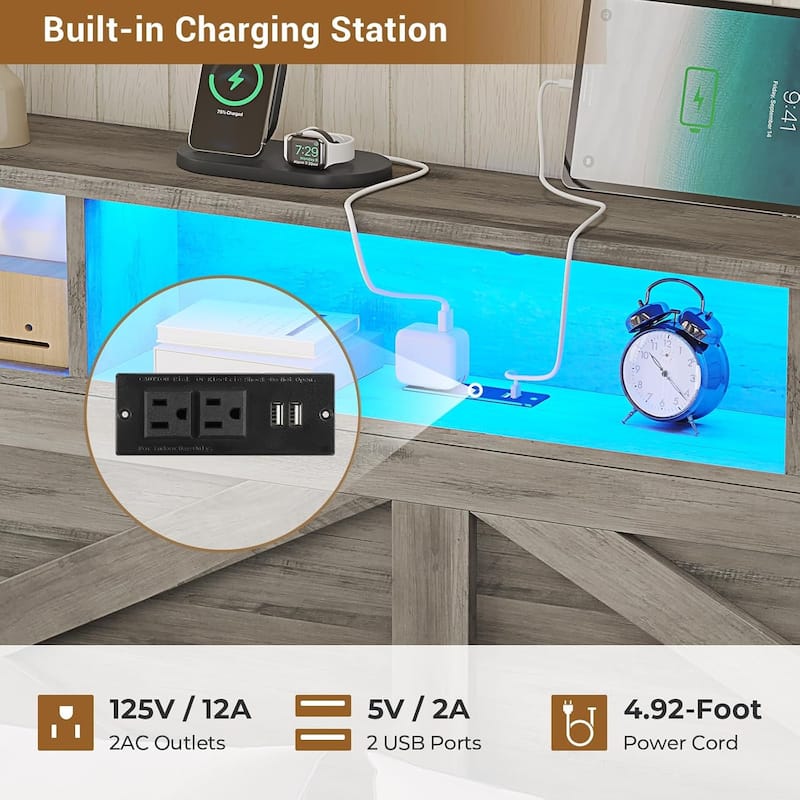 Bed Frame with Storage Ottoman Charging Station and Led Light