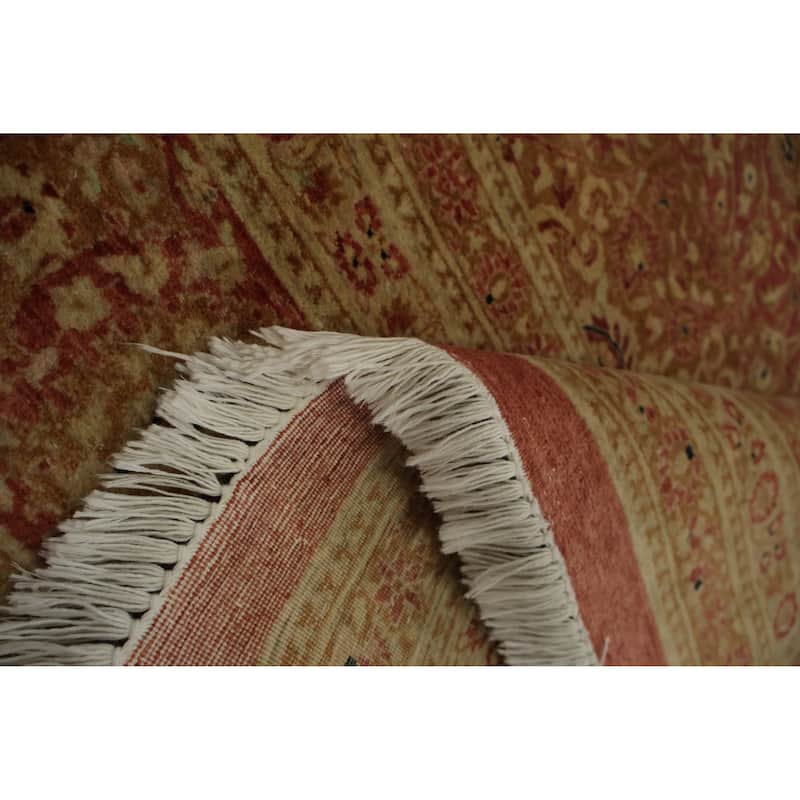 Hand Knotted Oriental 100% Wool Carpet Traditional Floral Oranges & Rust Qum Area Rug - 9' 5'' X 6' 1''