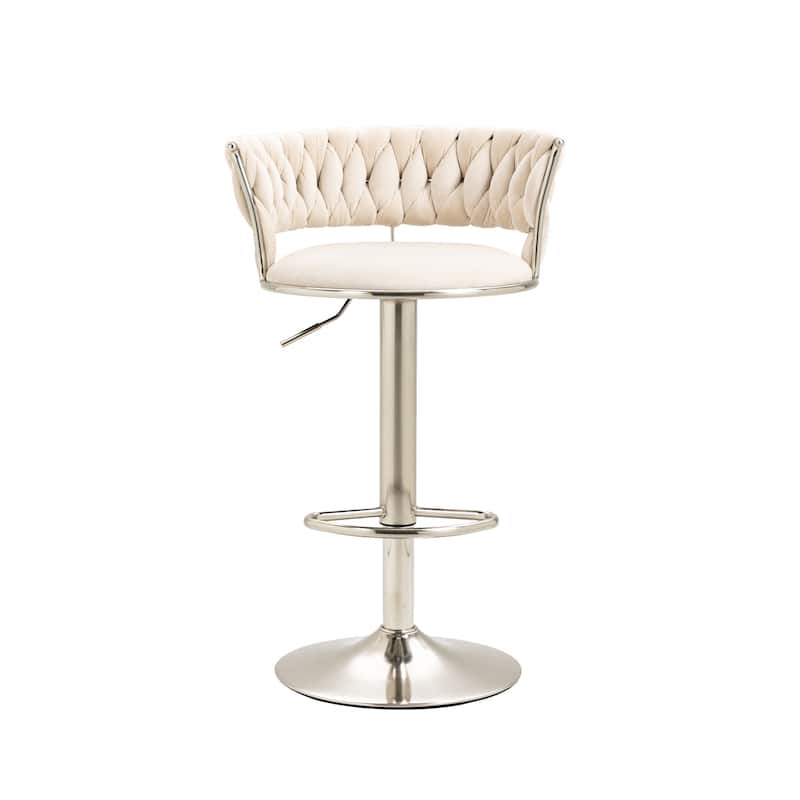Velvet Swivel Adjustable Height Bar Stools With Sliver Footrest(set of 2)