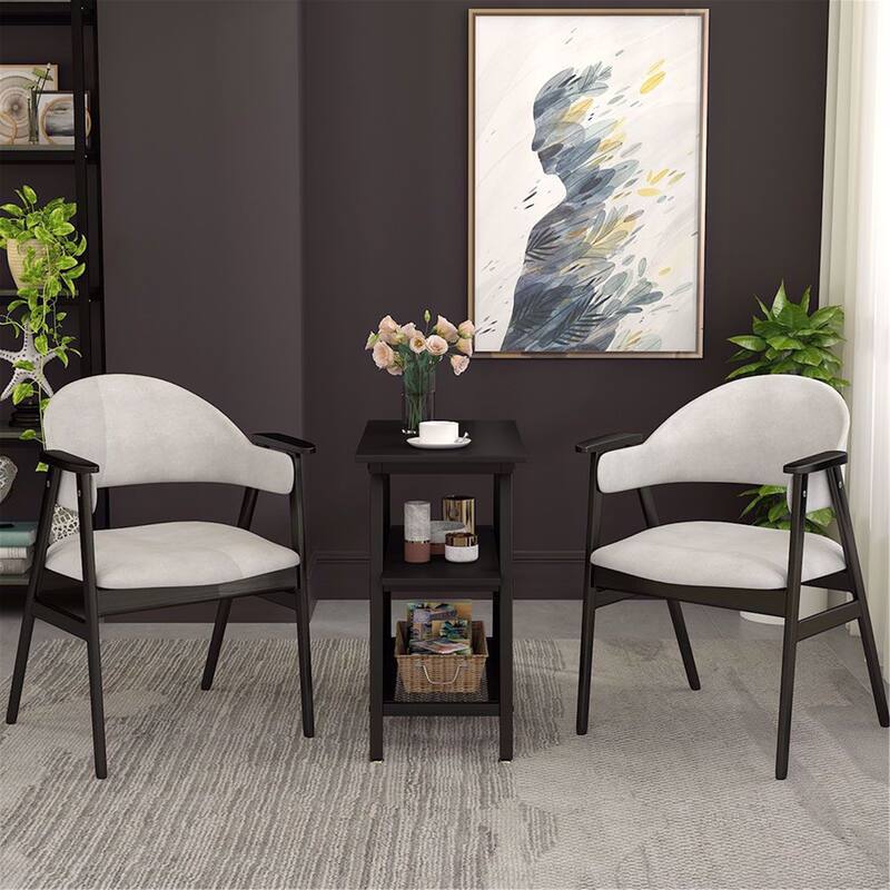 Industrial End Side Bed Table with Storage Shelf for Living Room