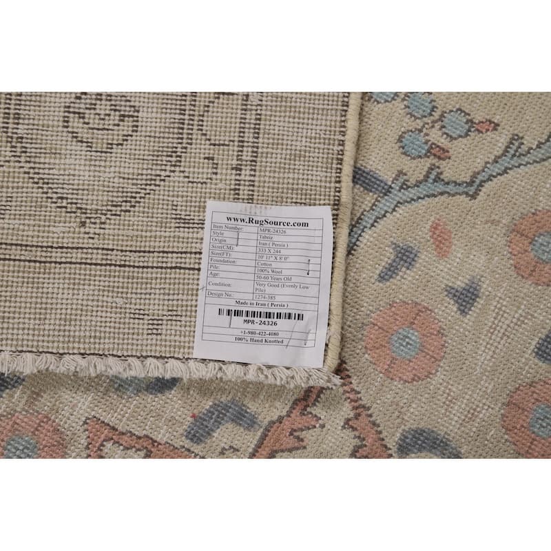 Tabriz Persian Area Rug Handmade Traditional Beige Floral Wool Carpet - 8'0"x 10'11"