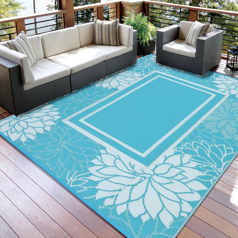 Outdoor Rug Waterproof Plastic Straw Rug, UV Resistant Foldable Lightweight Mat Reversible Patio Rug for Camping