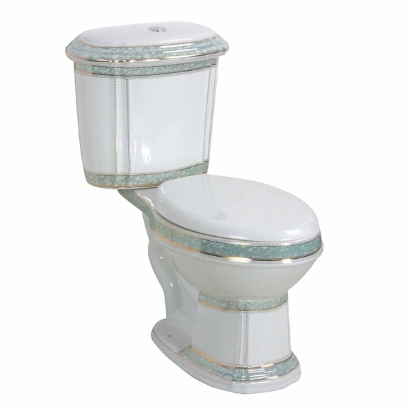 Dual Flush Elongated Two-Piece Toilet White And Green Porcelain