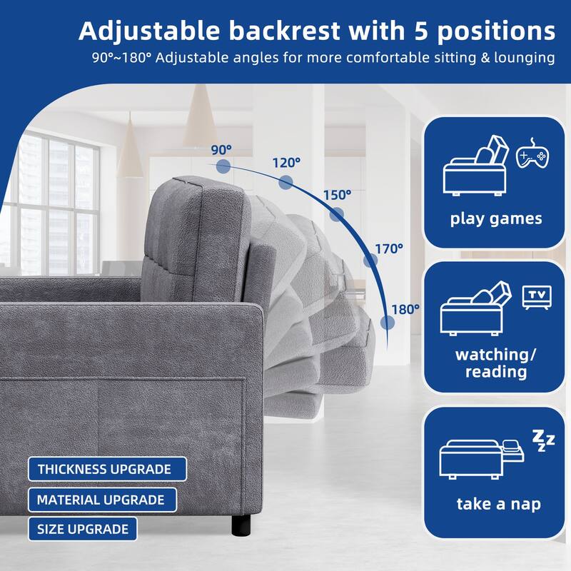 Moasis 3-in-1 Multi-Functional Sleeper Sofa with Iron Frame Pull-Out Bed,Loveseat Bed with USB Port