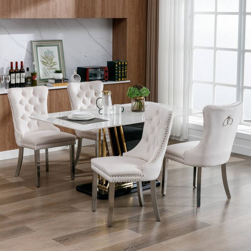 Contemporary Velvet Upholstered Dining Chair Set of 2