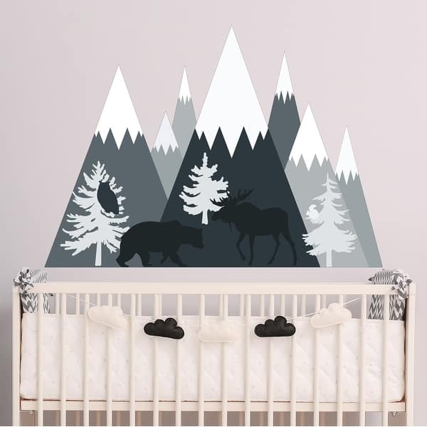 Shop Mountain Wall Decal With Bear Moose On Sale Overstock 21796431