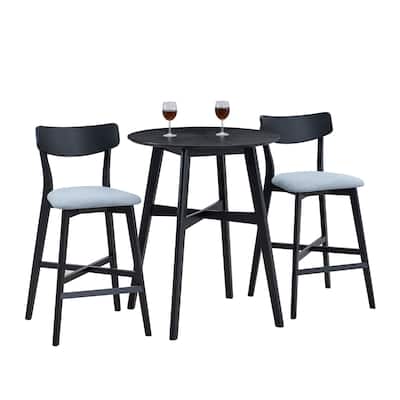 Modern 3-Piece Pub Dining Set - Round Counter Height Table & 2 Bar Stools with Footrest for Kitchen or Lounge