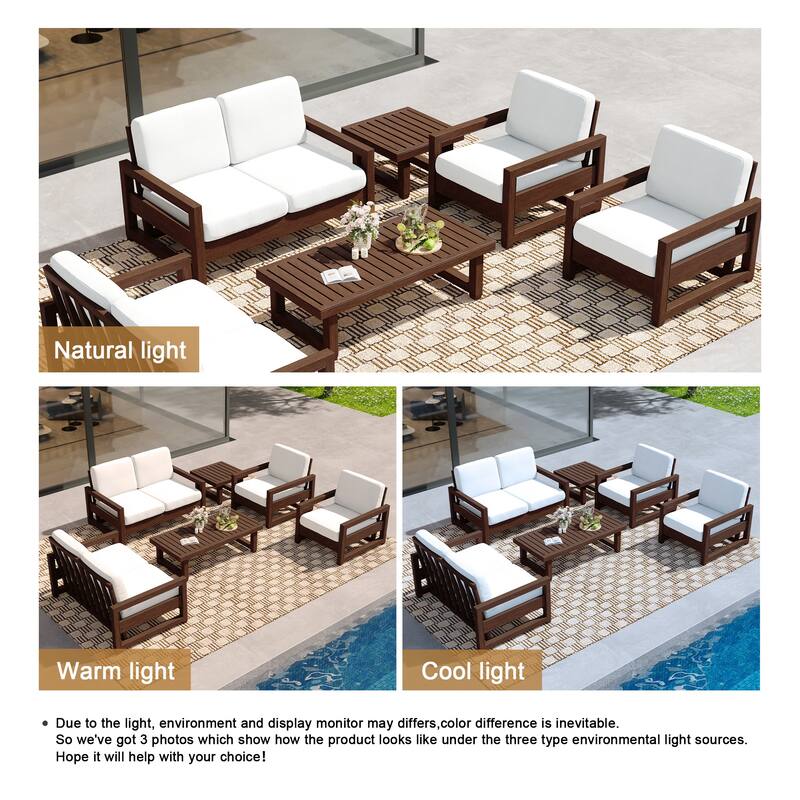 Oversize Teak Wood Loveseat Armchair Outdoor Patio Conversation Set with Cushion