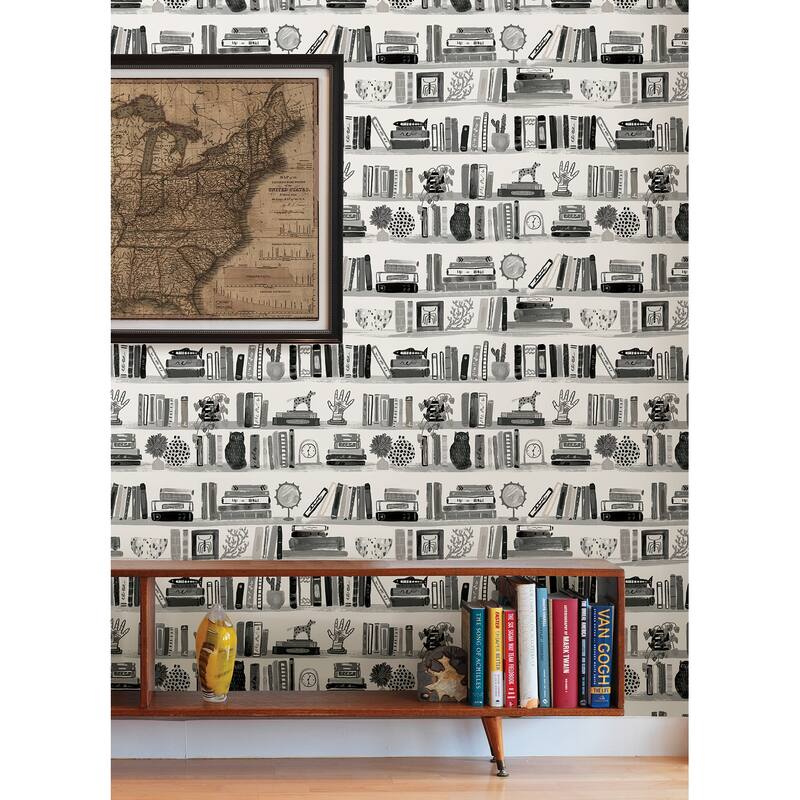 NuWallpaper Painterly Black Shelf Stories Novelty Peel & Stick Wallpaper