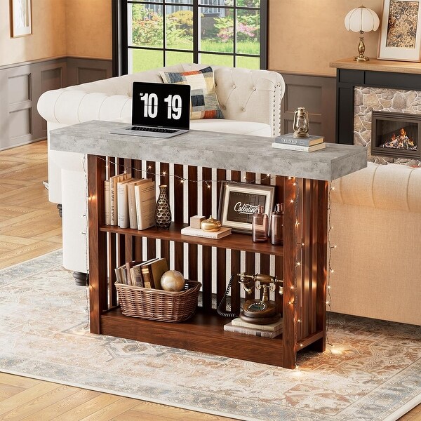 Counter Bar Height Pub Table with 2 Tier Storage Shelves, Modern