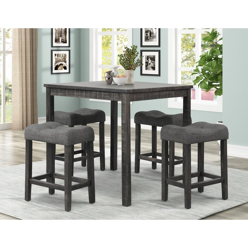 Best Master Furniture 5 Piece Square 36 x 36 Rustic Farmhouse Counter Height Set - Black Charcoal