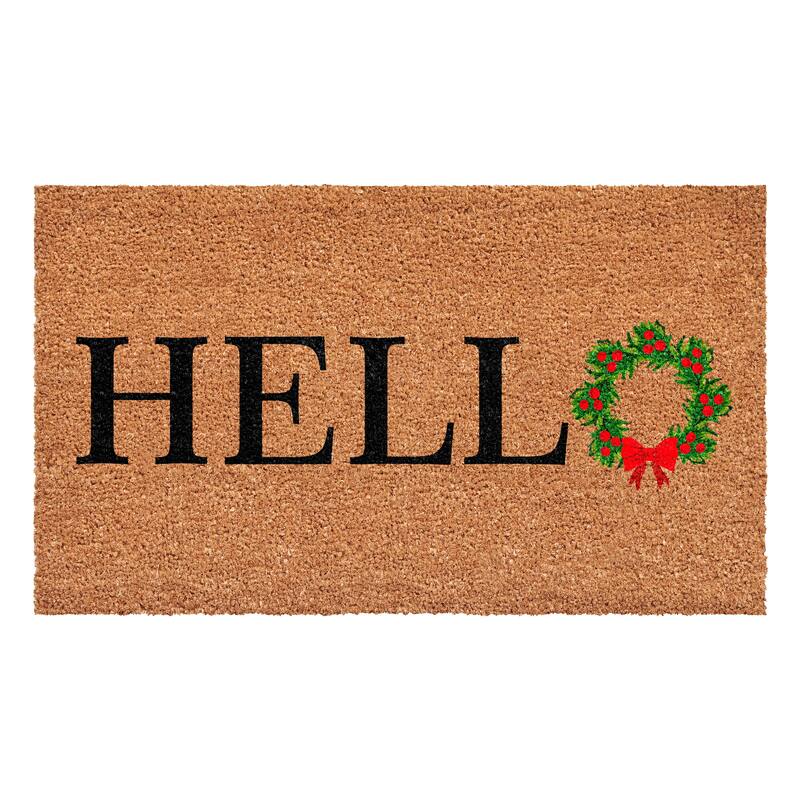 HomeRoots 17" X 29" Brown Black And Green Christmas Outdoor Coir Door Mat - 17.00' X '29.00