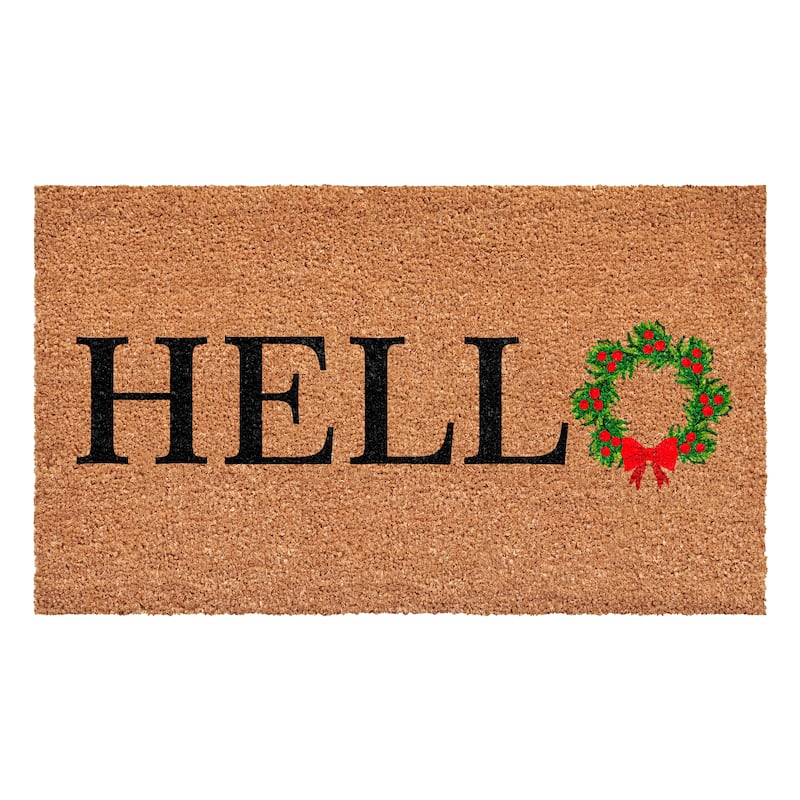 HomeRoots 24" X 36" Brown Black And Green Christmas Outdoor Coir Door Mat - 24.00' X '36.00