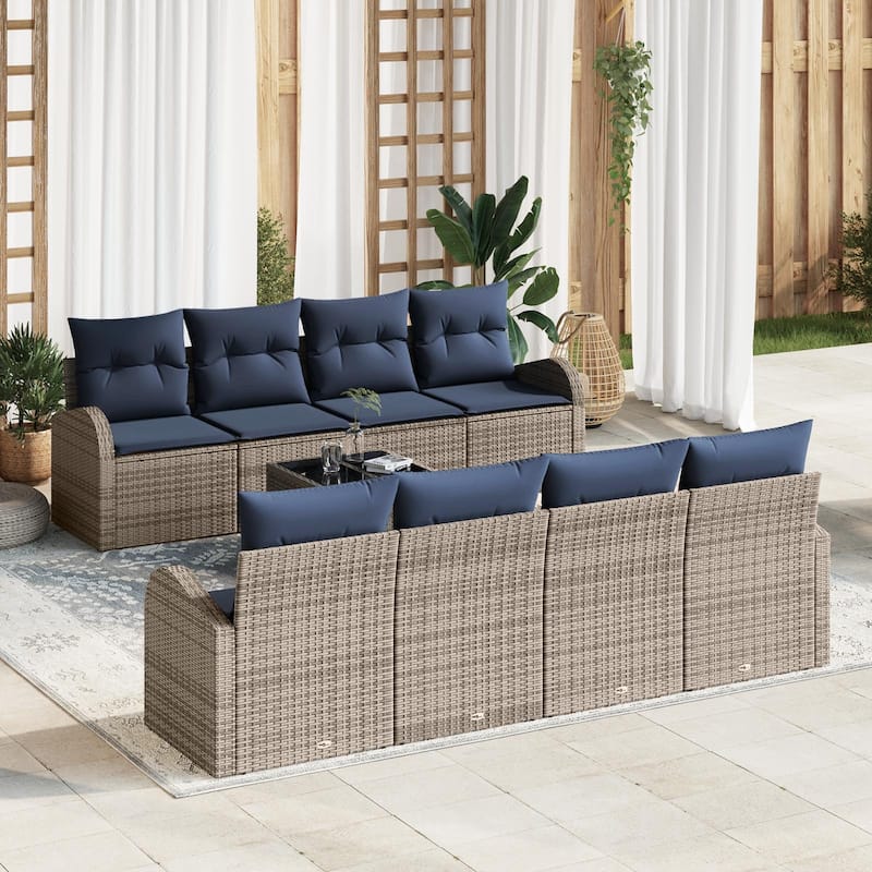 vidaXL 9 Garden Sofa Set with Cushions Black/Brown/Grey Poly Rattan - 92.1 x 24.4 x 27.2 - Grey