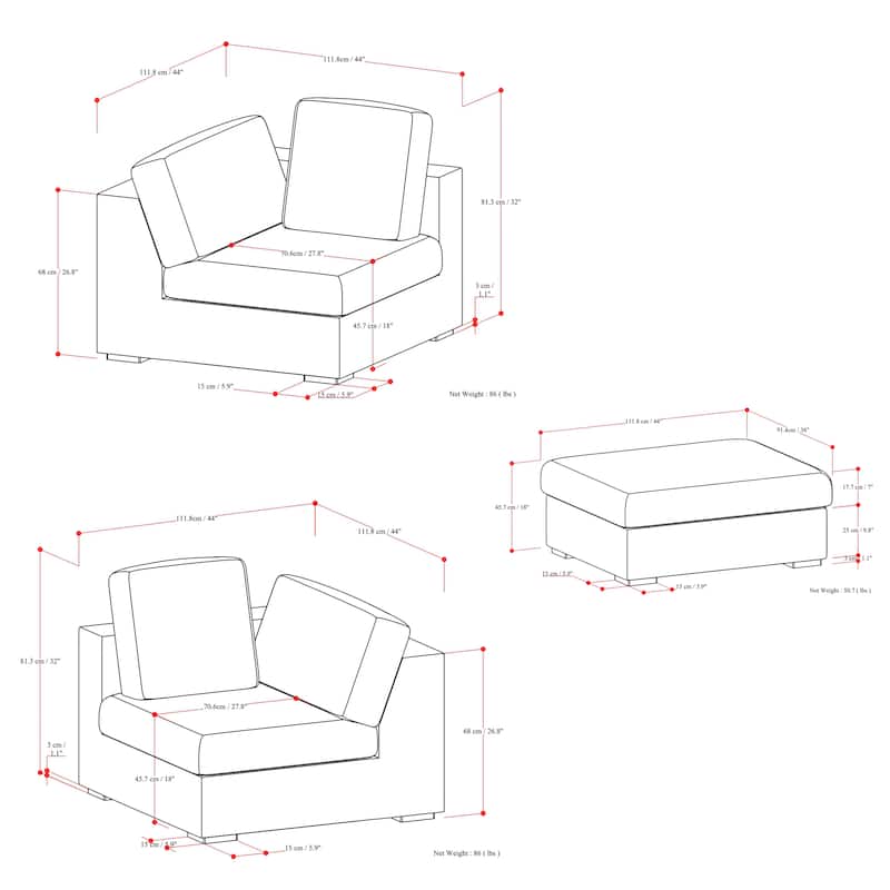 WYNDENHALL Marlee 2-Seater Modular Sofa and Ottoman Set in Velvety Chenille Performance Fabric