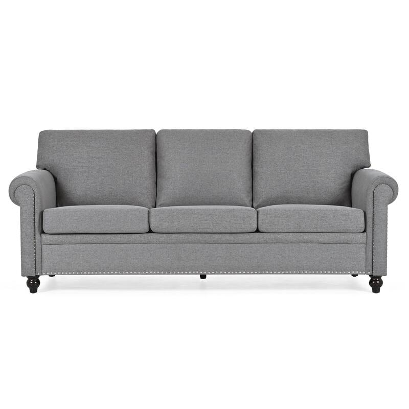 83.86" Upholstered 3-seater Sofa with Nailheads and Birch Feet for Living Room