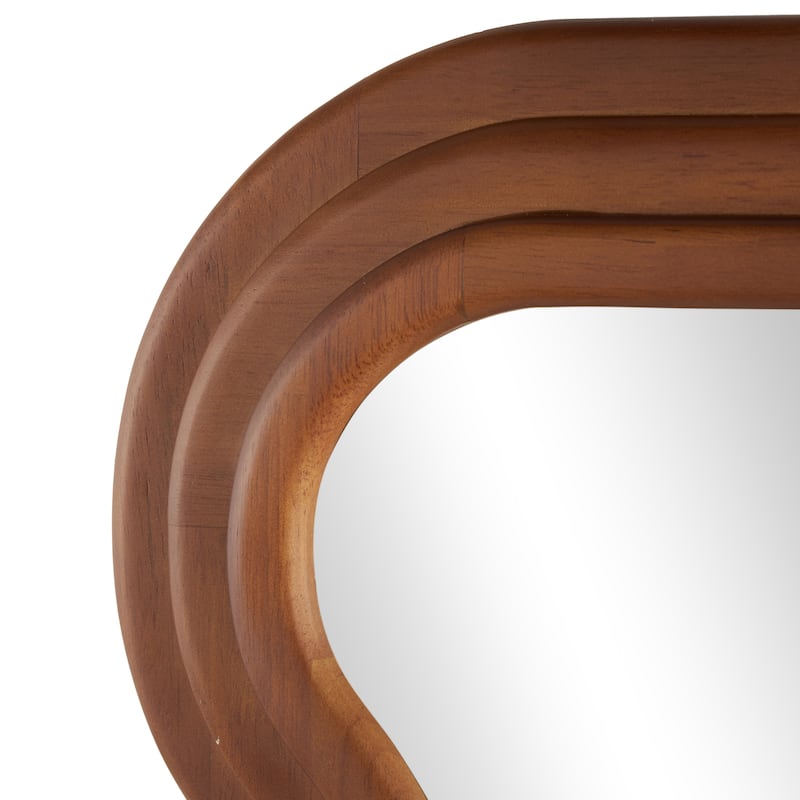 Brown Wood Wavy Room Wall Mirror with Dimensional Carved Frame