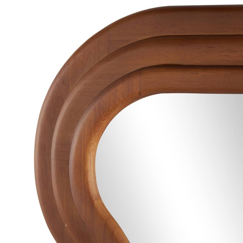 Wood Abstract Wavy Wall Mirror with Dimensional Carved Frame - Brown - Roche River Decor