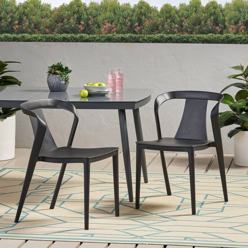 Orchid Outdoor Stacking Dining Chair (Set of 2) by Christopher Knight Home - 21.50" W x 19.50" D x 30.50" H - Black