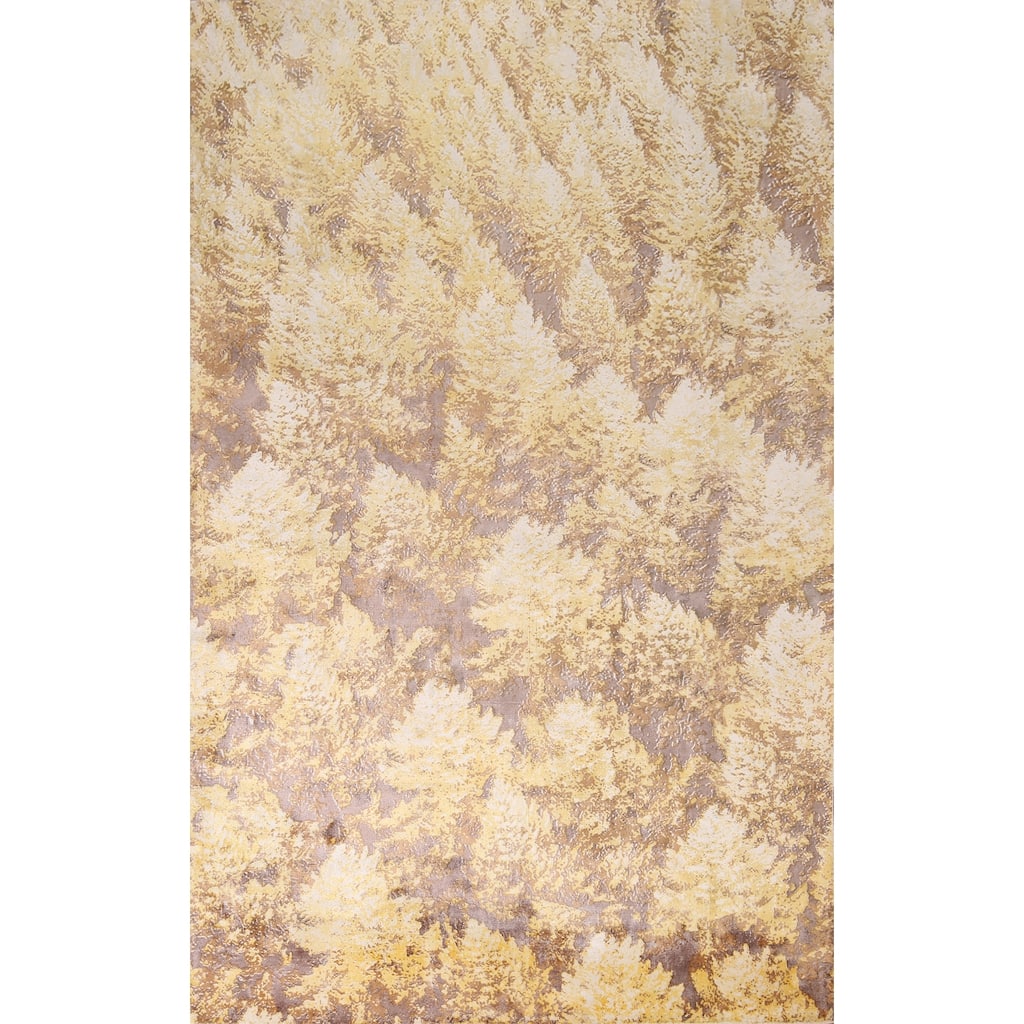 Yellow Abstract Area Rug Hand-Knotted Wool Carpet - 5'11"x 8'11"