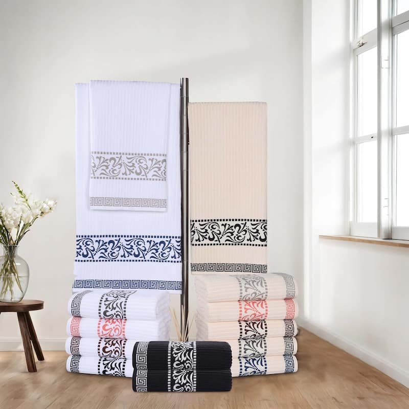 Superior Athens Cotton Floral Border Greek Key 6-Piece Towel Set