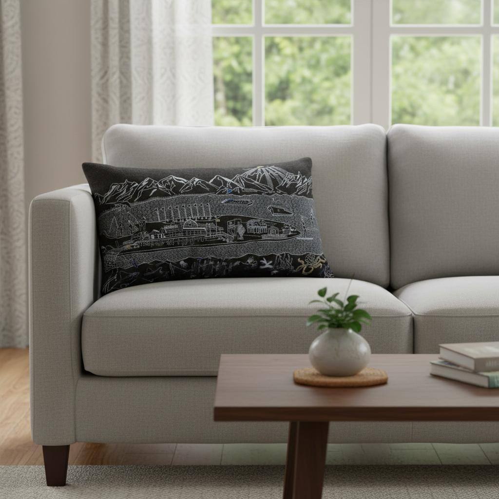 HomeRoots 14" X 24" Black Gray and White Hometown Pride Wool Lumbar Throw Pillow