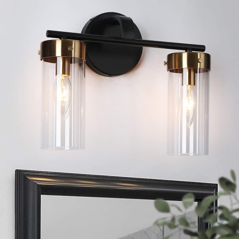Modern Black Gold 1/2/3/4-Light Linear Bathroom Vanity Light Glass Wall Sconce