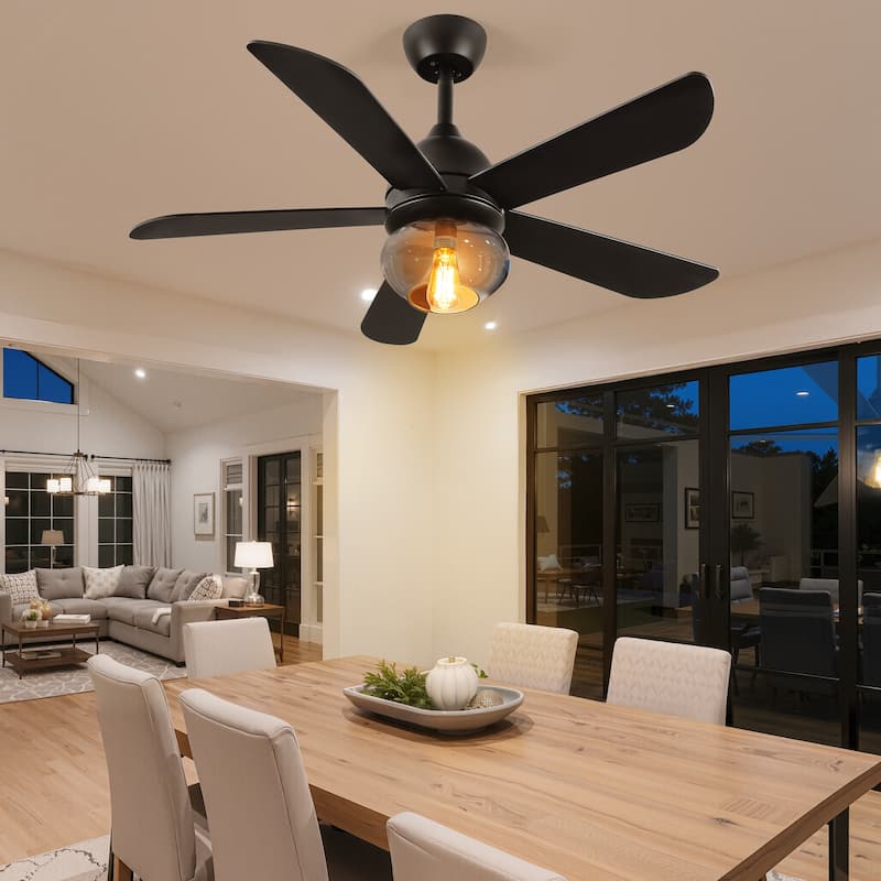 Moasis 42 to 52 Inch Ceiling Fan with Glass Light Shade and Remote Control