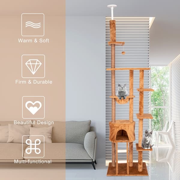Shop Kinpaw 98 Large Cat Tree Multi Level Cat Tree Tower Condo W Scratching Posts Kitten Play House Furniture On Sale Overstock 30837394 Brown1