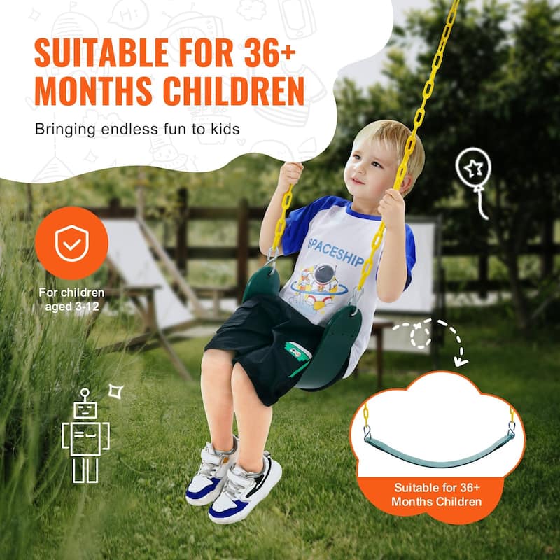 2 Pack Green Kids Outdoor Swing with EVA Seat with Heavy Duty Chains Safe for Playgrounds and Backyard - 25.98 x 5.51 x 0.47 in