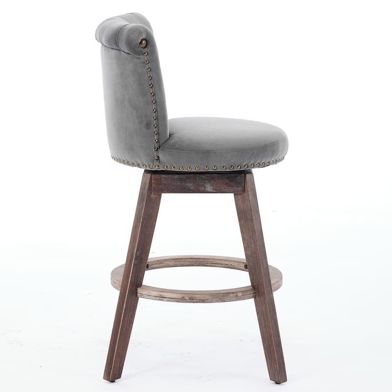360° Swivel Bar Stools Set of 2 Velvet Upholstered Counter Stools for Kitchen with Tufted Button Back and Nailhead Trim