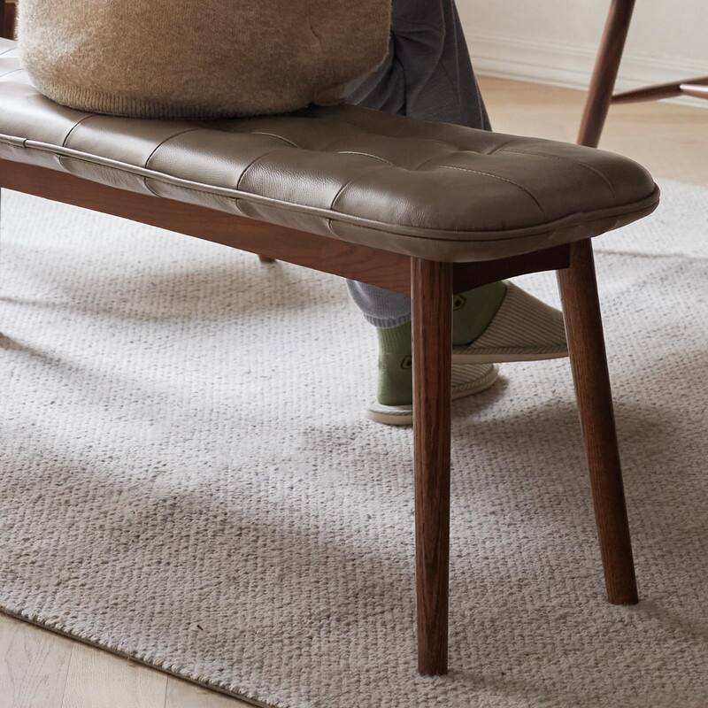 Natural Oak Wood for Dining Bench Table Bench for Living Room With Leather Cushion