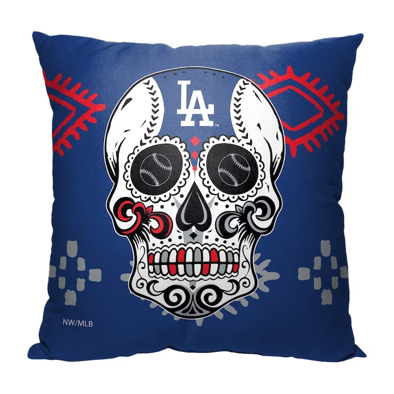 MLB Los Angeles Dodgers Candy Skull 18 Inch Throw Pillow