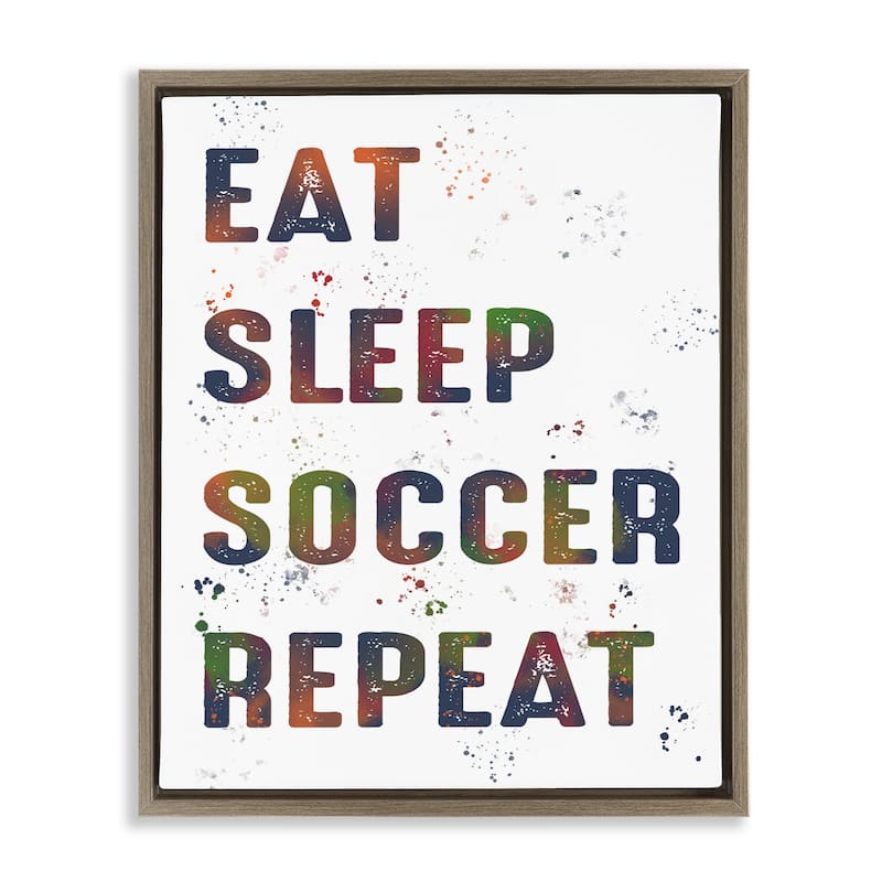 Stupell Eat Sleep Soccer Repeat Framed Floater Canvas Wall Art Design By Marcus Prime - 25 x 31 - Brown