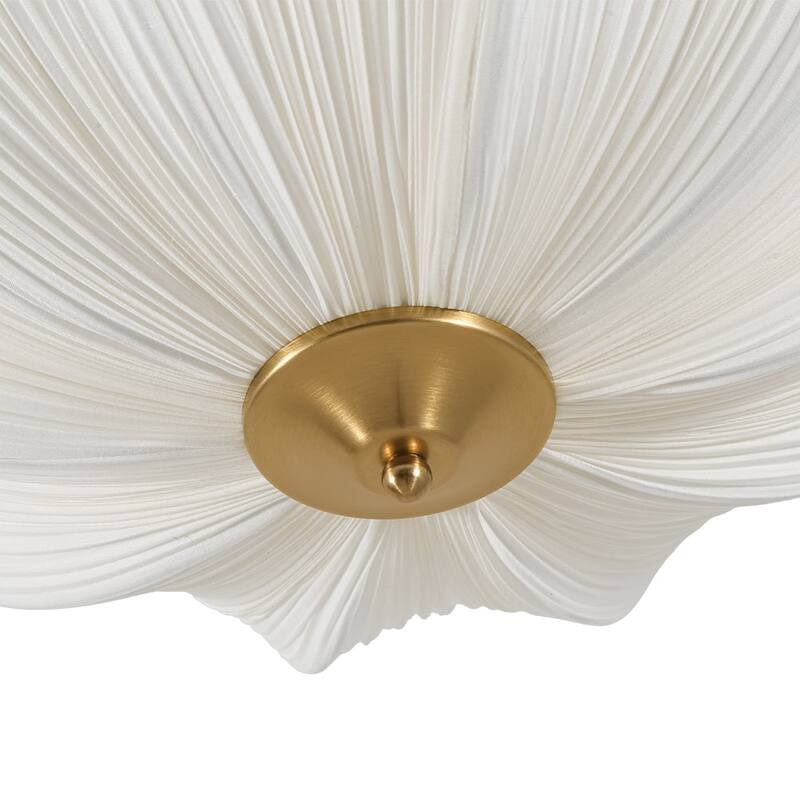 French Country White Ribbed Fabric Bloom Semi Flush Mount 19.5in
