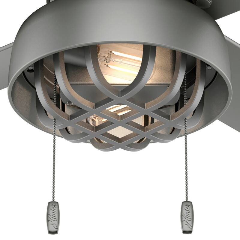 Hunter 52" Spring Mill Outdoor Ceiling Fan w/ LED Light and Pull Chain, Damp-Rated - Industrial, Transitional, Caged