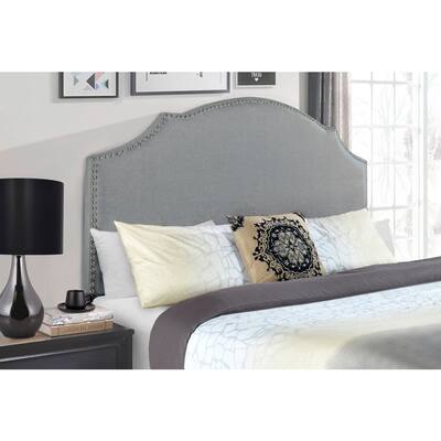 Nailhead Trim, Shaped Full or Queen Upholstered Headboard in Charcoal Gray