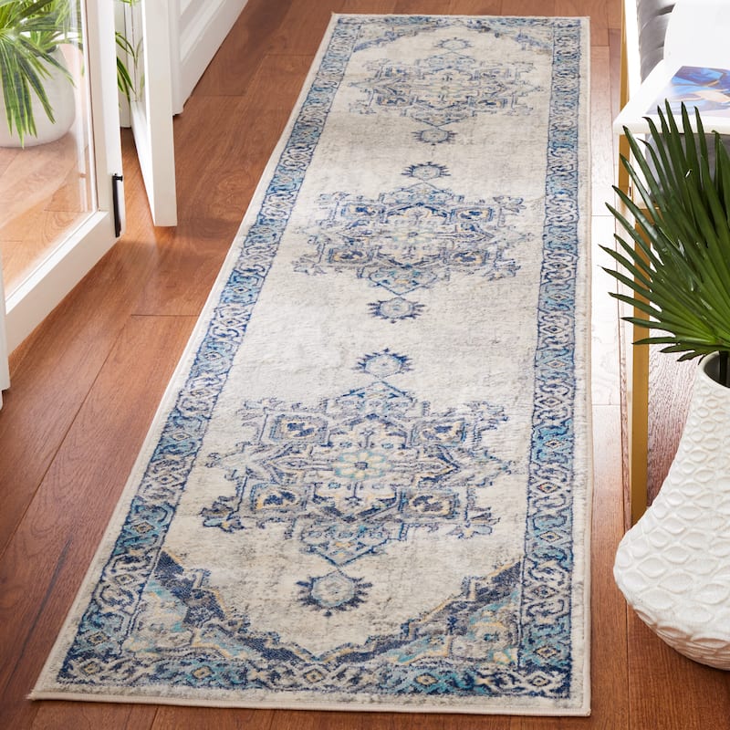 SAFAVIEH Brentwood Sirpa Traditional Rug - 2' x 9' Runner - Aqua/Light Grey