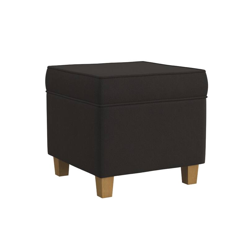 Pyp Square Storage Ottoman, 18 Inch Chocolate Brown Velvet, Honey Wood
