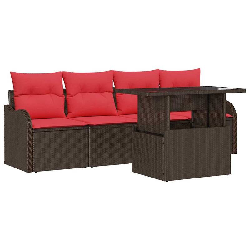 vidaXL 5 Garden Sofa Set with Cushions Black/Brown/Grey Poly Rattan - 90.9 x 24.4 x 27.2