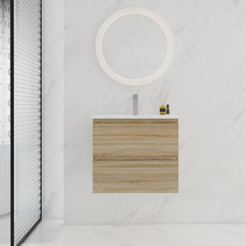 BNK 24"/30"/36'' Single Sink Bathroom Vanity with Two Soft Close Drawers - 24''W×18.3''D×20.5''H - Light Oak