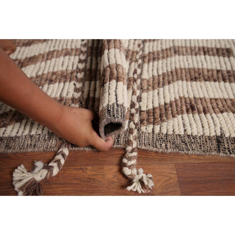 All-Over Striped Moroccan Area Rug Handmade Wool Carpet - 7'11" x 11'2"