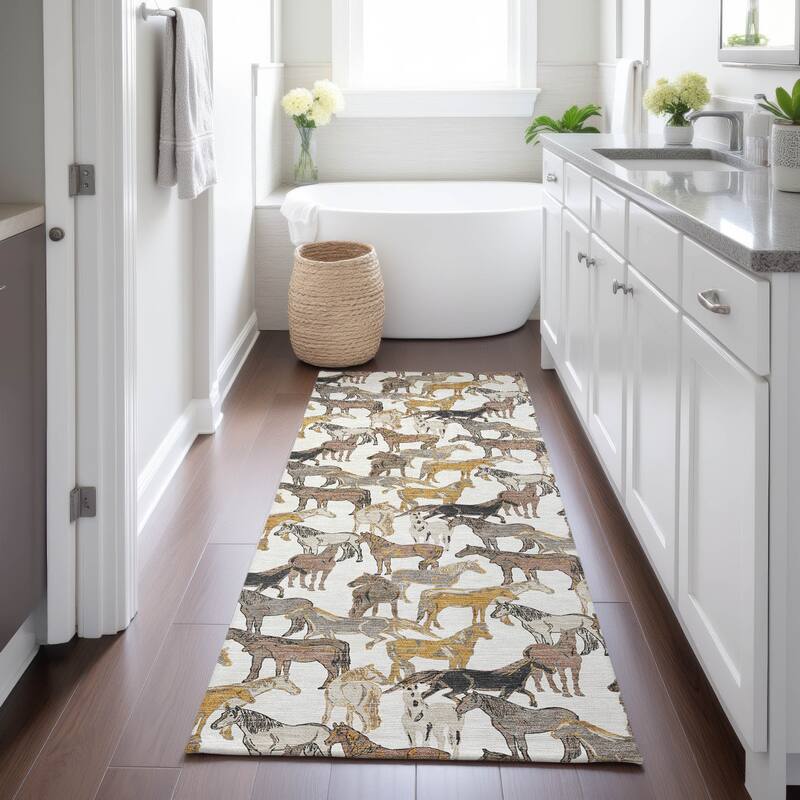 Machine Washable Indoor/ Outdoor Horse Herd Chantille Rug