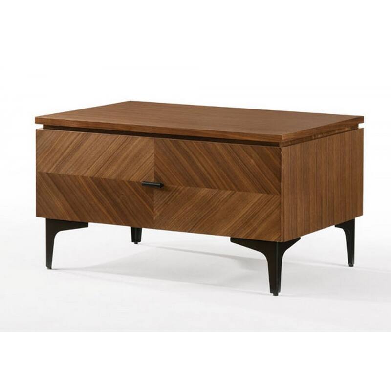 16” Walnut Nightstand with Metal Handle Soft-Close Drawer and Storage for Bedroom