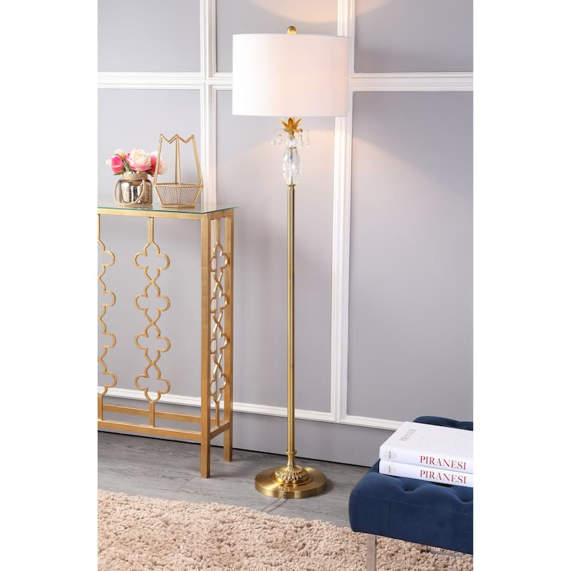 Amelia 61" Crystal / Metal LED Floor Lamp, Clear/Brass Gold by JONATHAN Y - Brass Gold/Clear - 61" H x 15" W x 15" D